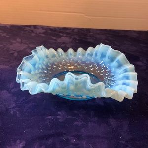 Beautiful blue opalescent hobnail Fenton bonbon candy dish